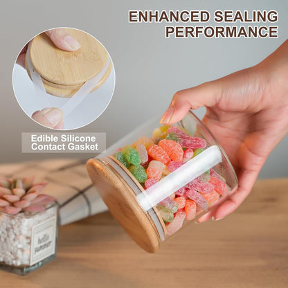 Glass Food Storage Jars 6-Pack - 4x4 in-Clear Glass Food Canisters with Bamboo Lid Airtight For Serving Tea, Coffee, Flour, Sugar, Candy, Cookie, Spice and More (Circular)