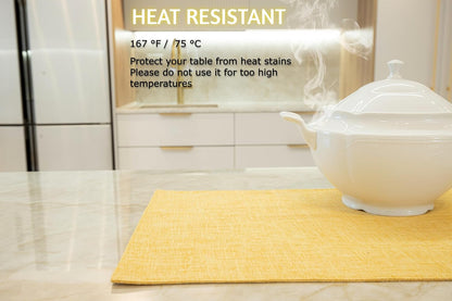 Placemat Set-Washable Place Mats for Parties, Elegant Table Mats for Kitchen Table, Set of 4 Dining Table Placemats, Heat-Resistant Cloth Placemats for Indoor and Outdoor,13x19-Yellow