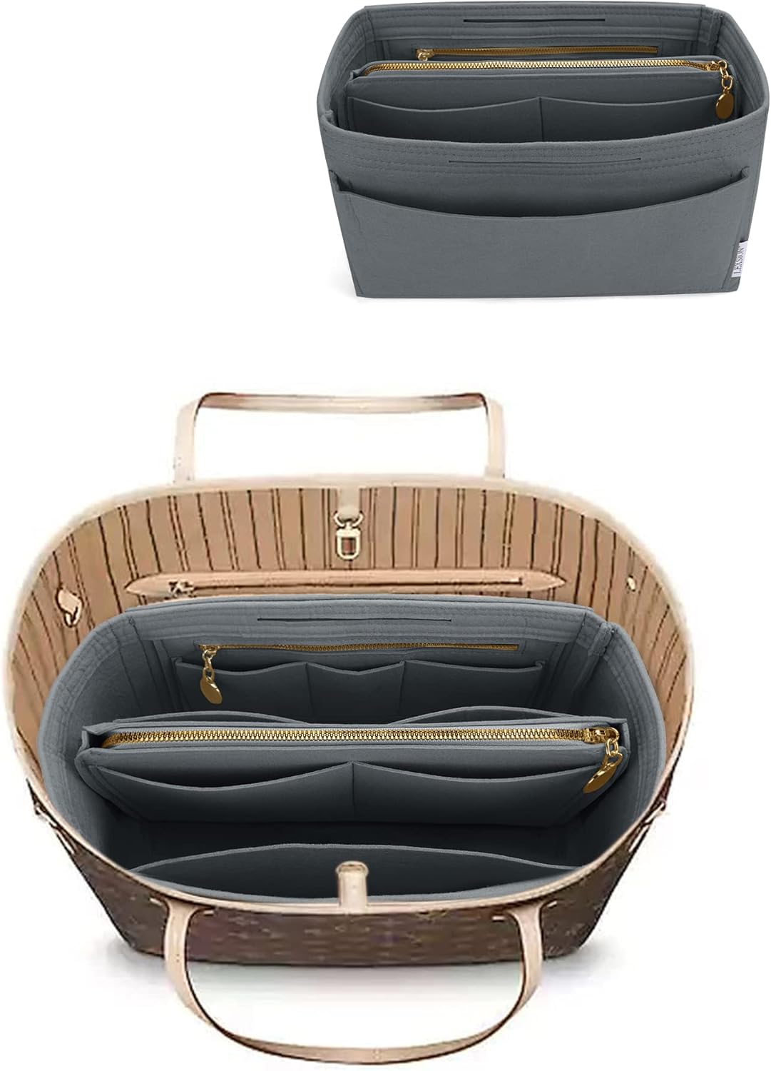LEXSION Felt Purse Bag Organizer Insert with zipper Bag Tote Shaper Fit Speedy Neverful PM MM