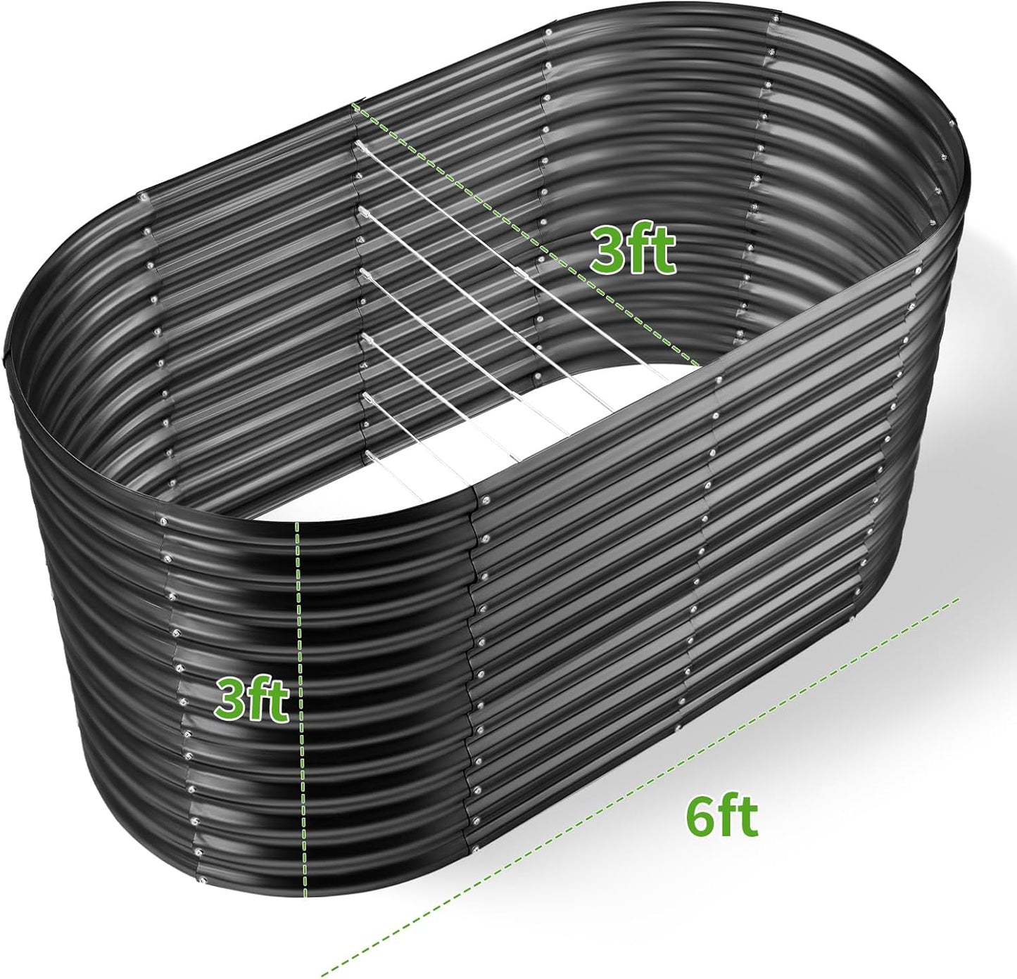 Land Guard 6x3x3ft Oval Galvanized Raised Garden Beds, Large-Capacity Metal Planter Box Outdoor, Durable Deep Raised Garden Bed 3ft Tall, Raised Beds for Gardening Vegetables, Dark Grey