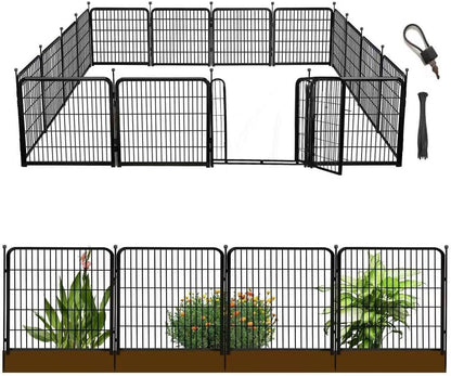 Animal Barrier Fence, 40 in(H)×27 in(L) 14 Panels Total 31 Ft(L), Garden Fence with Gate, Flower Bed Fencing, Black Metal Decorative Garden Fencing, Fence for Dogs Outside