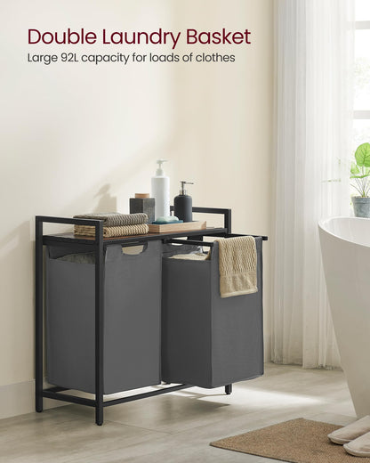 VASAGLE Laundry Hamper, Laundry Basket, Laundry Sorter with 2 Pull-Out and Removable Bags, Shelf
