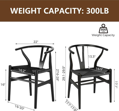 Wishbone Chair, Solid Wood Armrest Woven Seat Chair, Kitchen & Dining Chair, Wishbone Y Black Chairs - Set of 1 (Ash Wood - Black)