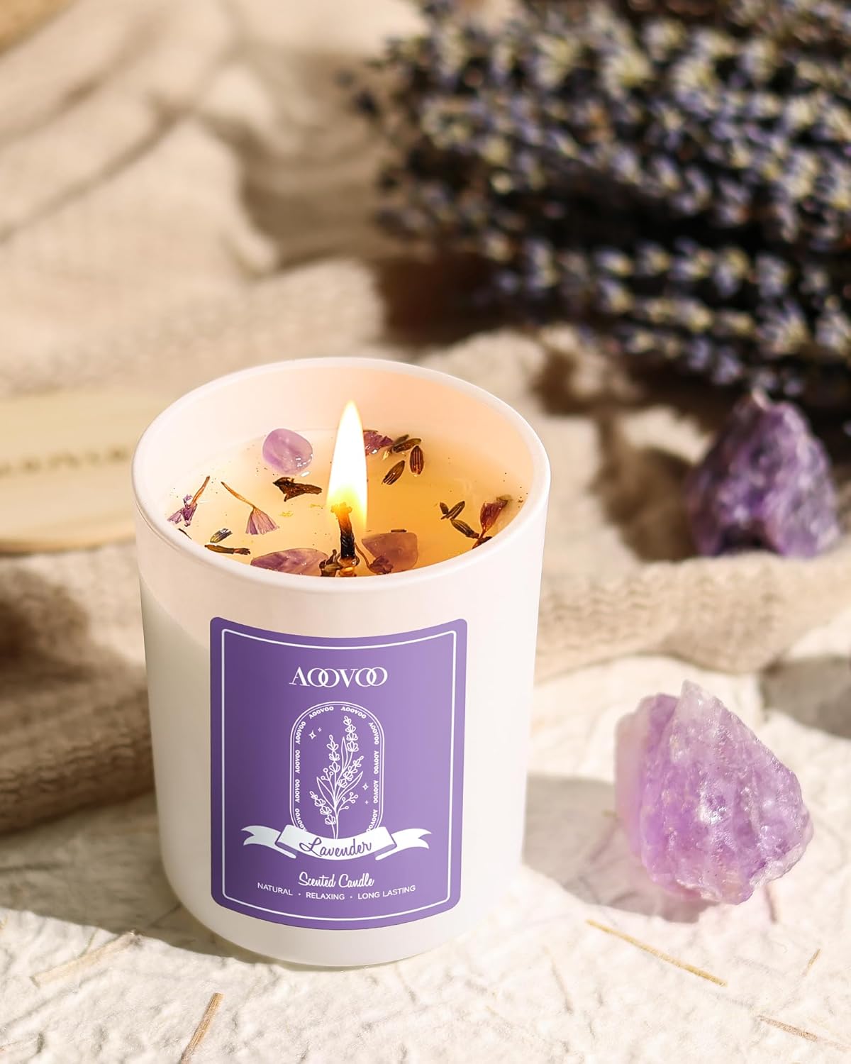 AOOVOO Lavender Candles Set for Women - 4 Pack Candles for Home Scented, 28 oz 200 Hour Long Lasting Aromatherapy Candle with Crystals Inside, Birthday Gifts Mothers Day Candle for Women Mom