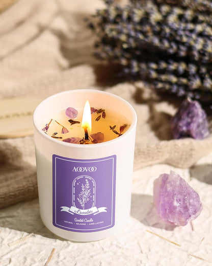 AOOVOO Lavender Candles Set for Women - 4 Pack Candles for Home Scented, 28 oz 200 Hour Long Lasting Aromatherapy Candle with Crystals Inside, Birthday Gifts Mothers Day Candle for Women Mom