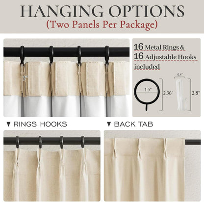 Textured Linen 96 Inch Blackout Curtains, Pinch Pleated/Back Tab Drop Cloth Curtains to Cover Closet Farmhouse Draft Blocking Block Out Cottage Window Drapes 2 Panels 8 FT Tall Beige Cream