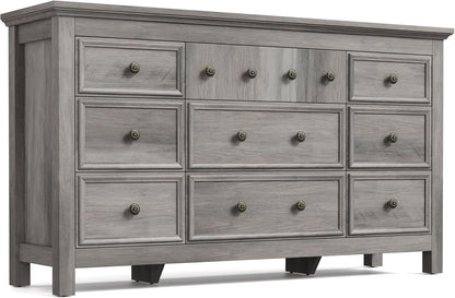 LGHM Large 9 Drawers Dresser, Long Dressers for Bedroom, Chests of Drawers TV Stands, Sturdy and Stable Storage Organizer - Thick Support Legs Design, 6" Deep Drawer for Living Room, Hallway, Gray