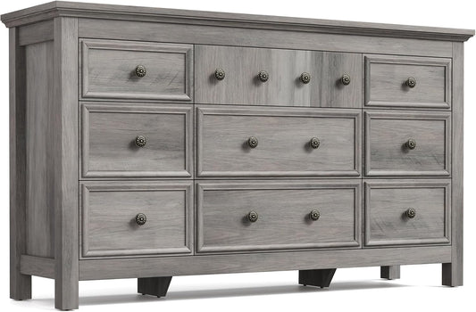 LGHM Large 9 Drawers Dresser, Long Dressers for Bedroom, Chests of Drawers TV Stands, Sturdy and Stable Storage Organizer - Thick Support Legs Design, 6" Deep Drawer for Living Room, Hallway, Gray