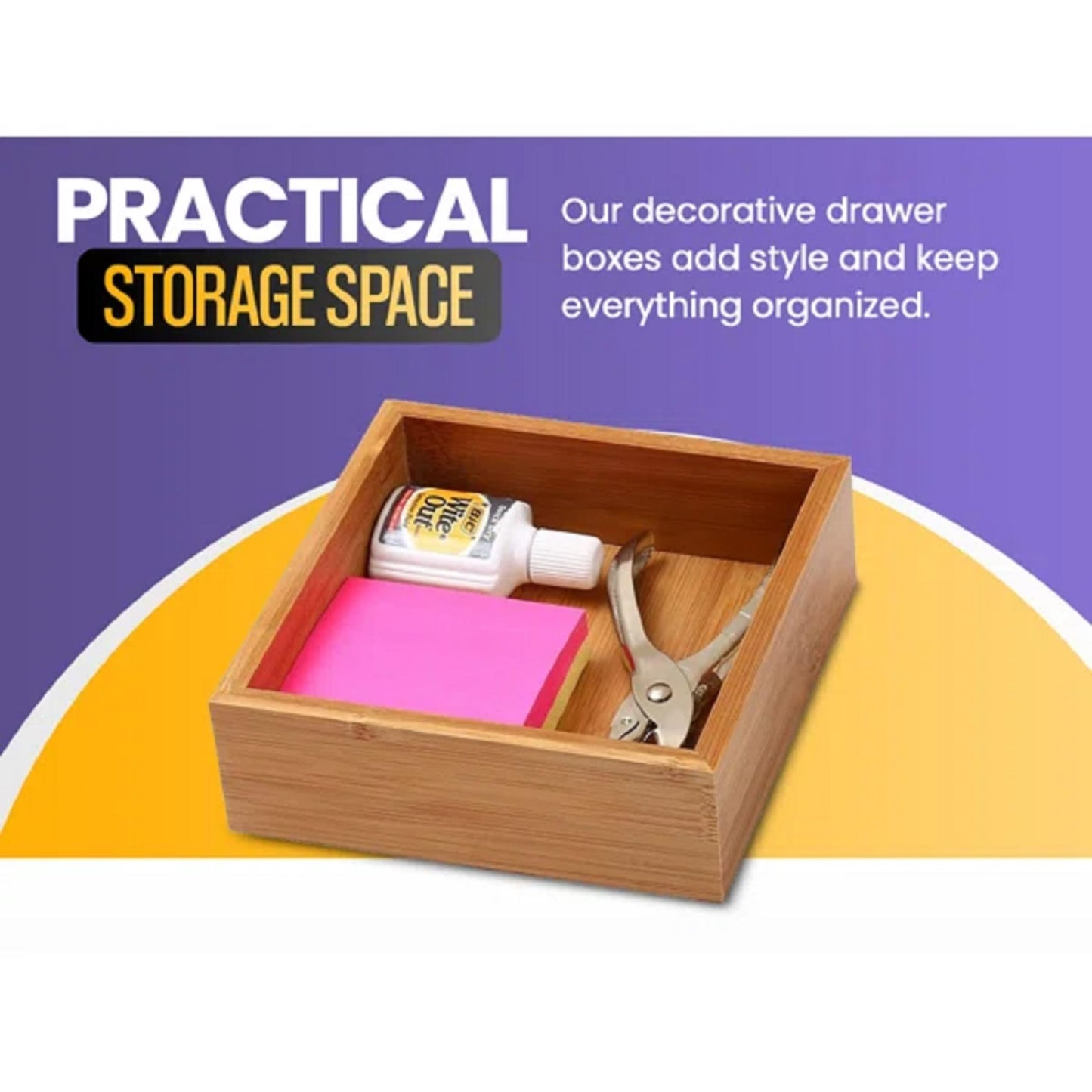 YBM Home Bamboo Drawer Organizer Storage Box for Kitchen Drawer, Junk Drawer, Office, Bedroom
