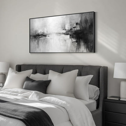 Framed Extra Large Black and White Abstract Canvas Wall Art, Modern Minimalist Horizontal Prints Painting Artwork for Walls, Black Grey Pictures Wall Decor for Living Room Hallway Bedroom Office 30x60 In