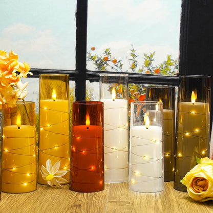 Flickering Flameless LED Candles,Battery Operated Candles 9 Pcs with Embedded Star String,Acrylic LED Pillar Candles with Remote,Suitable for Home Decoration to Create an Atmosphere（Gold）