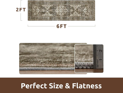 AMOAMI-2X6 Runner Rug-Washable Runners for Hallways-Soft Non Slip Bedside Rugs for Bedroom-Vintage Long Rug for Hallways Entryway Laundry Room Stair Kitchen Bathroom Light Brown/Coffee
