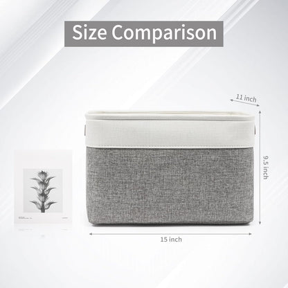 Storage Bins Large Fabric Storage Baskets for Shelves 3 Pack, Decorative Linen Closet Baskets with Handles for Organizing, Shelf, Clothes, Home, Office, 15x11x9.5Inches (Grey&White)