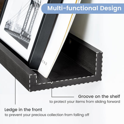 Picture Ledge Wall Shelves 24 inches Width Set of 3, Solid Pine Wood Rustic Floating Ledge Shelves for Kids' Room Bedroom Kitchen Bathroom Living Room Nursery Display Wall Decor, Black