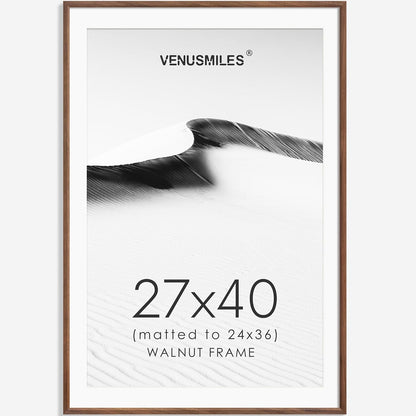 27x40 Poster Frame Natural Solid Walnut Photo Frames with 24x36 Removable Mat Wall Hanging Large Handcrafted Frame with HD Plexiglass Wall and Tabletop Display Large Picture Frame