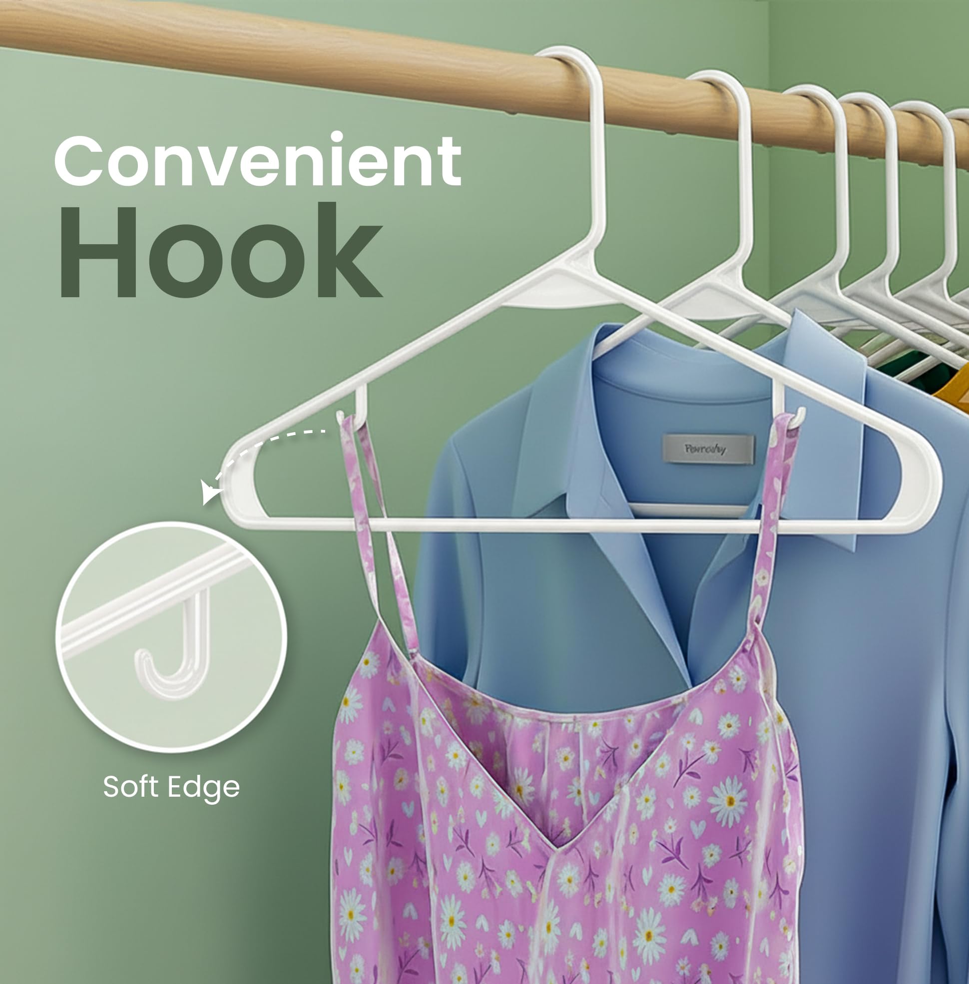 Utopia Home Plastic Hangers 50 Pack – Built-in Strap Hooks White