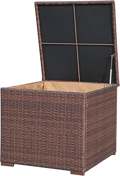 Super Patio Wicker Outdoor Patio Storage Box Waterproof, Rattan Storage Bin Deck Box for Cushions, Garden Tools, 88 Gallon, Brown