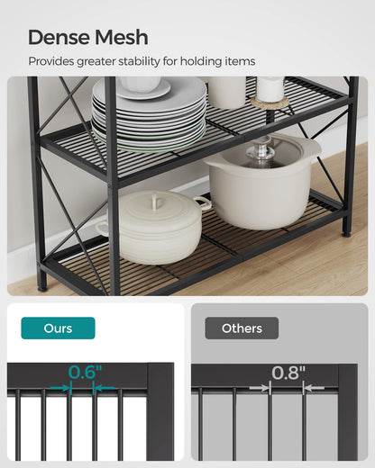 SONGMICS 3-Tier Metal Storage Rack with Wheels, Mesh Shelving Unit with X Side Frames, 31.5-Inch