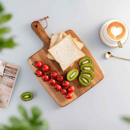 Acacia Wood Cutting Board - Wooden Kitchen Cutting Board for Meat, Cheese, Bread,Vegetables &Fruits- Charcuterie Board Cheese Serving Board with Handle (15.3"x10.2")