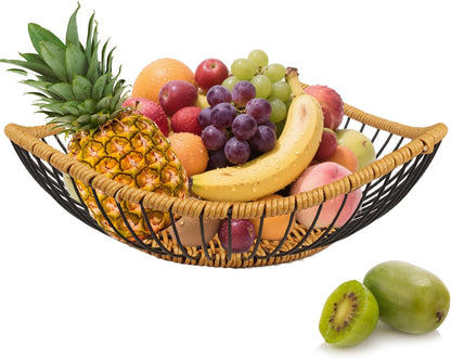 Vine Woven Iron Fruit Bowl, Metal Wire Fruit Basket, Vegetable Drain Basket, Storage Baskets for kitchen counter, countertop,Snacks, Candy, Bread,Cosmetics,Table decorative(13.8 x 4 Inches)
