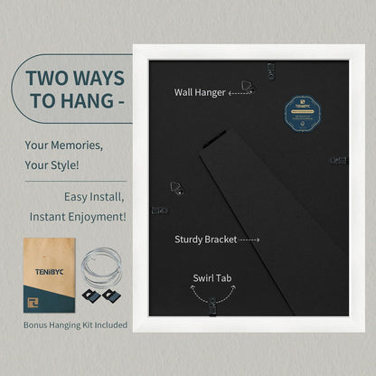 8.5x11 Picture Frame Set of 3 - White Woodgrain, Solid Wood & HD Tempered Glass, Table Display or Wall Hanging