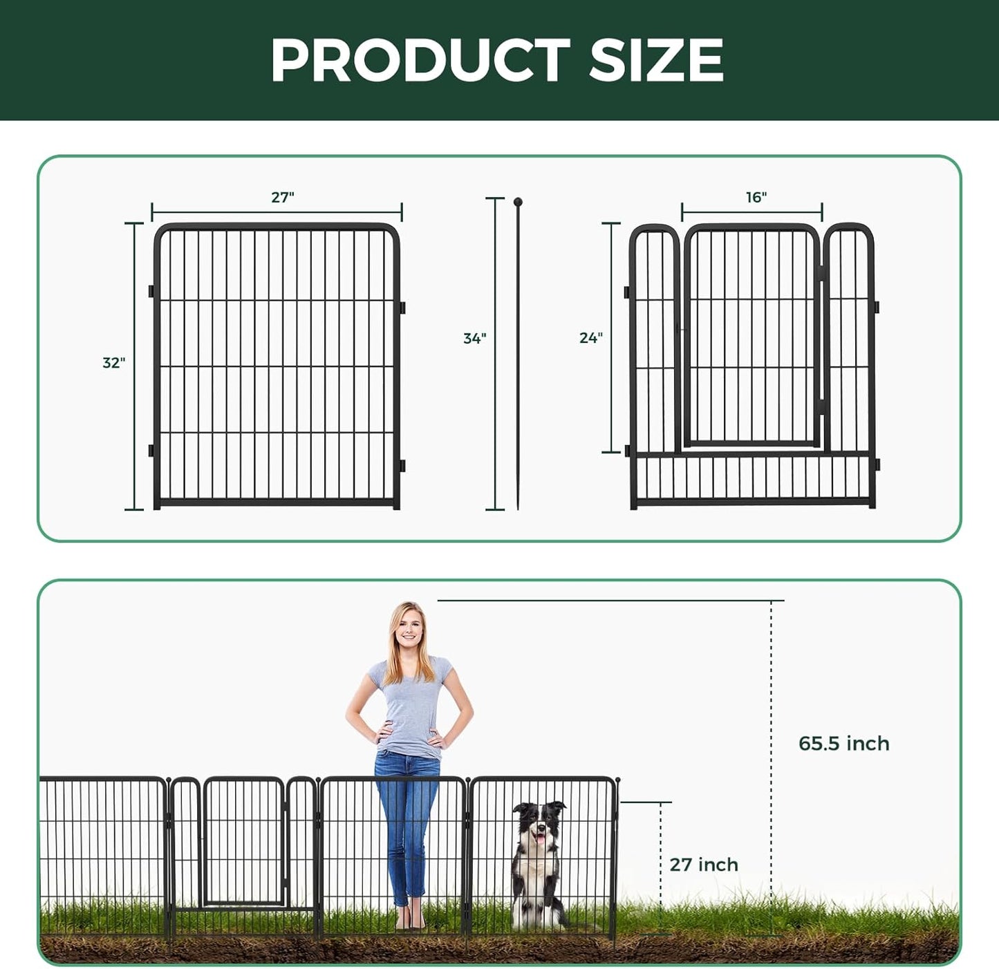 FXW Garden Fence Outdoor for The Yard – 32in(H) x 36.0ft(L) Heavy Duty Metal Animal Barrier for Dog and Rabbit, Decorative Dog Fence, 16 Panels, Black