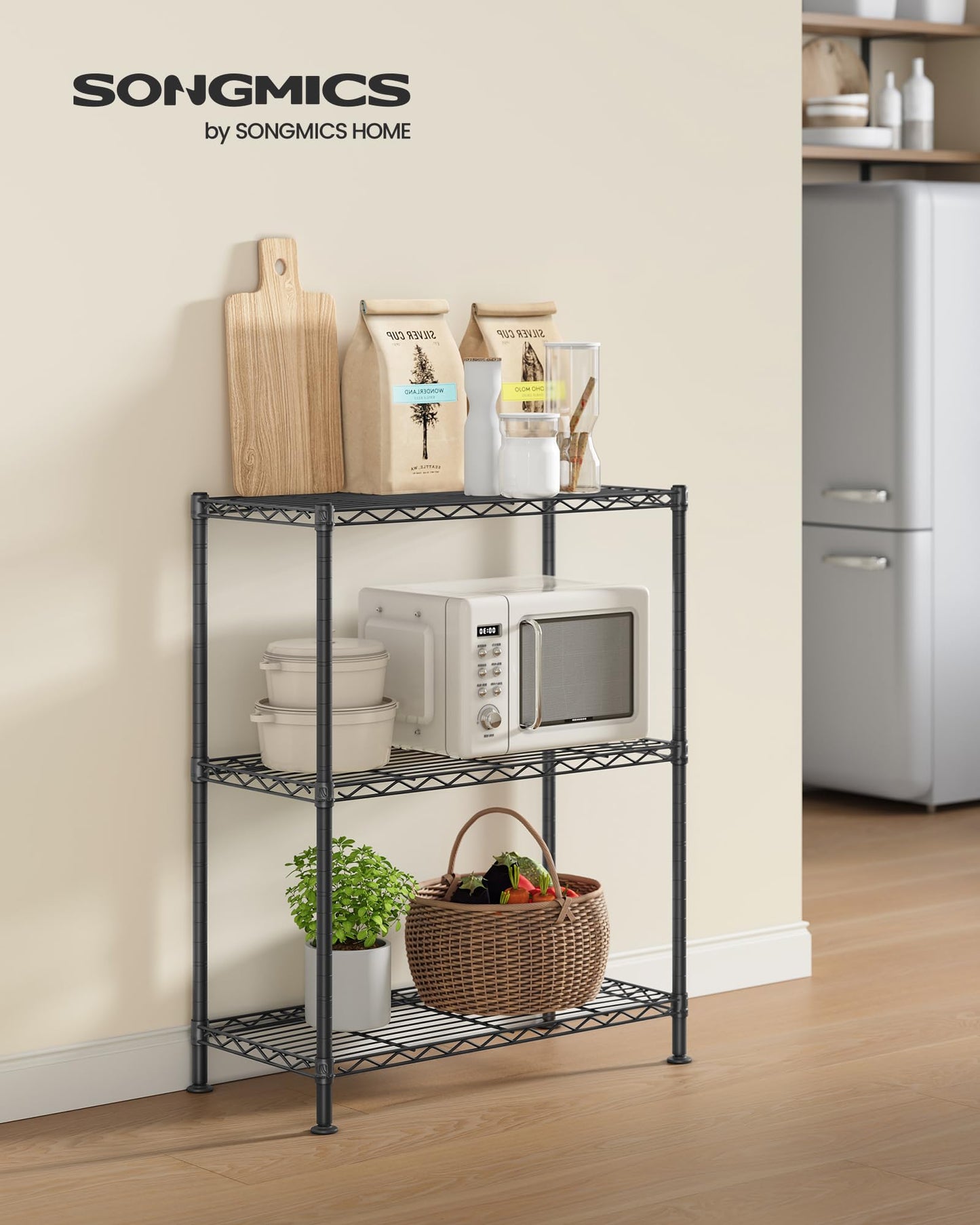 SONGMICS Storage Shelf, Metal Wire Shelving Unit, Adjustable Shelves, for Garage, Bedroom, Living