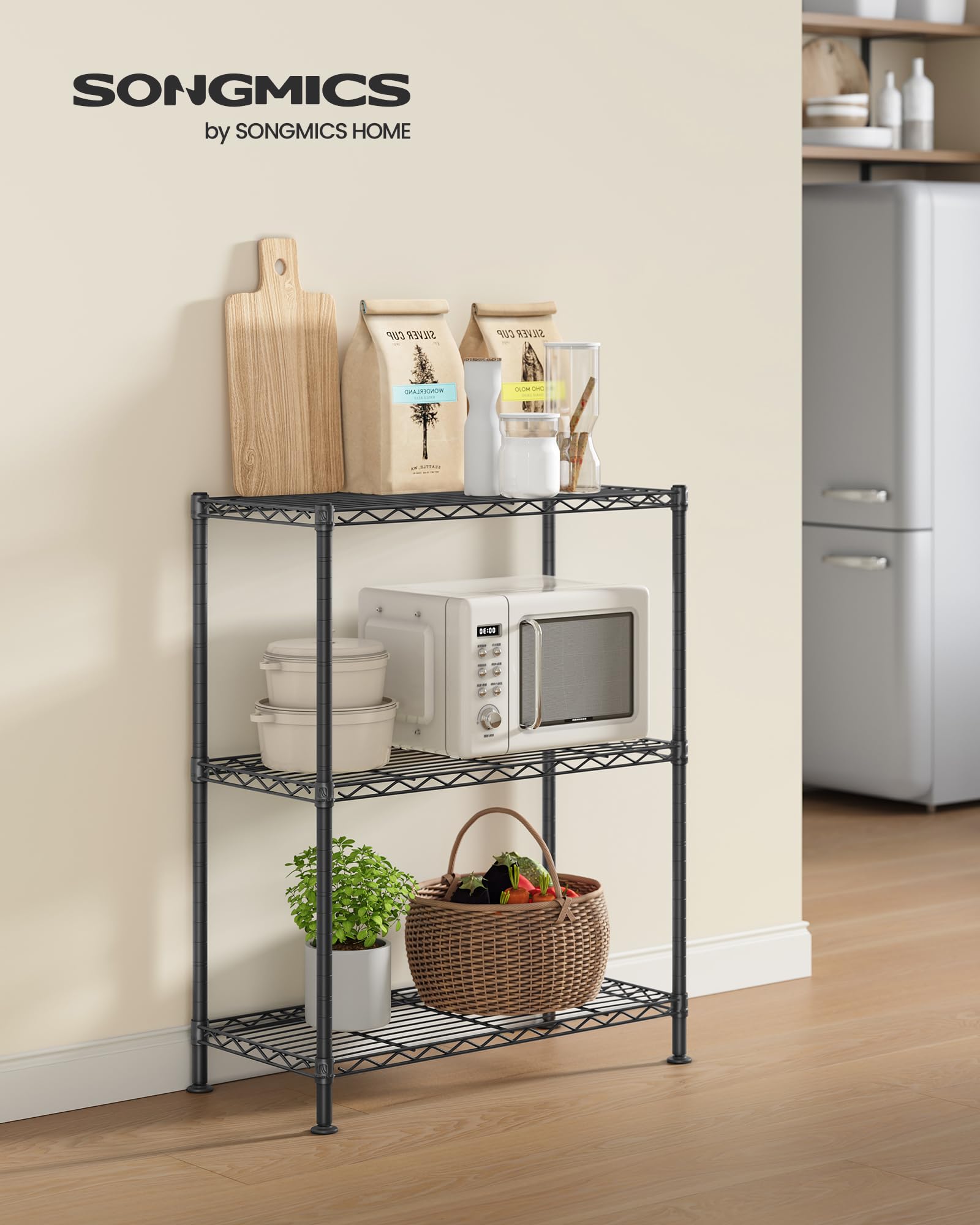 SONGMICS Storage Shelf, Metal Wire Shelving Unit, Adjustable Shelves, for Garage, Bedroom, Living