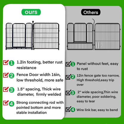 ADAVIN Tall Garden Fence Wide Door Low Threshold, 54 inch High 4 Panels Total 8.8 Ft(L), Black Heavy Duty Metal Outdoor Dog Fence for Yard or Camping, Garden Fencing Animal Barrier