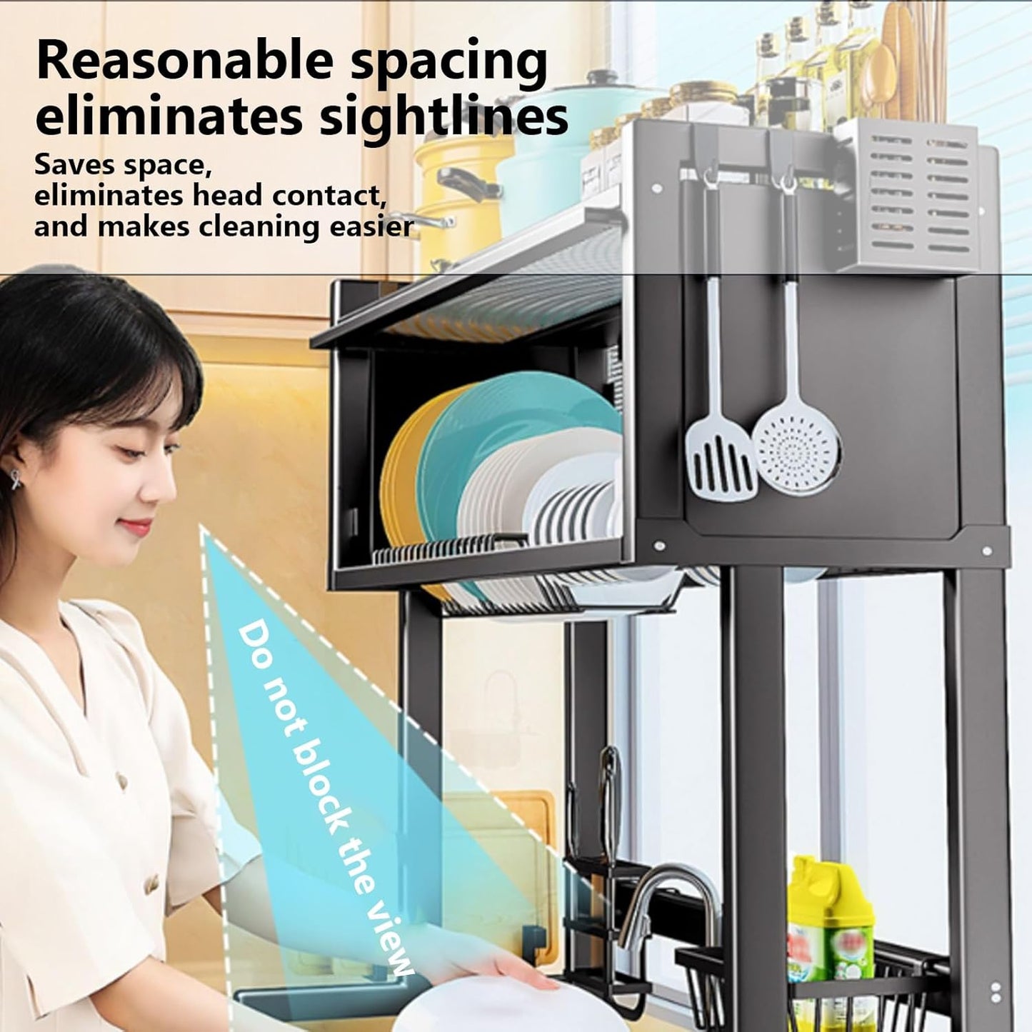 Home Furnishing Over The Sink Dish Drainer Drying Rack 3 Tier Over Sink Dish Rack for,oversink Dish Dry Rack,Space Saving Dish Drying Rack,Kitchen Sink Organizer countertop(Black,105cm/41.3in)