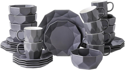 Stone + Lain Jamie Porcelain 32-Piece Geometric Dinnerware Set, Grey