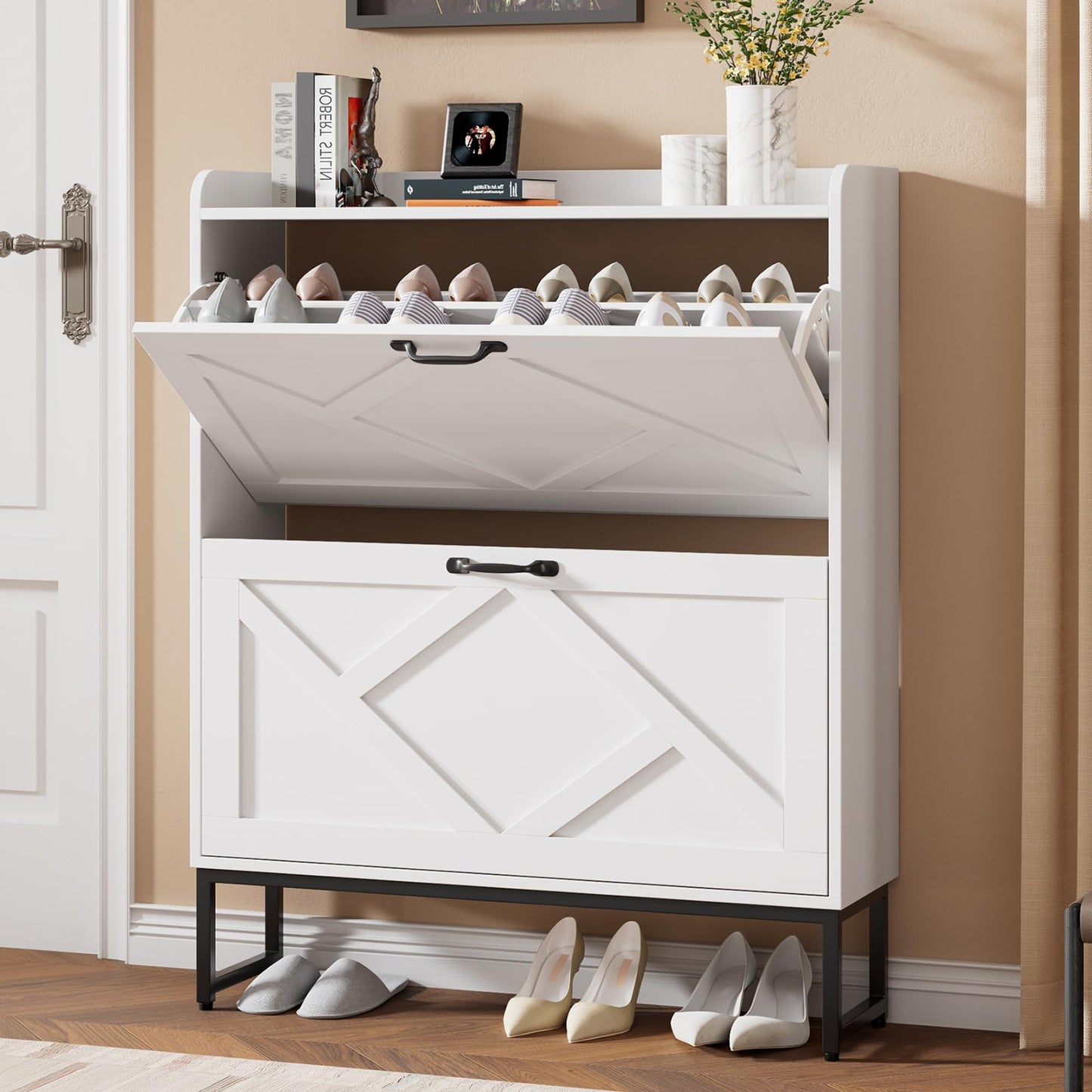 Nicetree Shoe Storage Cabinet with 2 Flip Drawers, Freestanding Shoe Organizer, Shoe Cabinet with