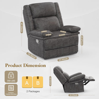 Recliner Chair for Adults, Oversized Manual Pull Tab Reclining Chair, 2-Tier Cushions, Minimalist Style Single Sofa for Living Room, RV (Polished Microfiber)