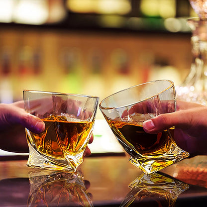 Crystal Whiskey Glasses Set of 2 (11 Oz), Old Fashioned Glass Packaged in Sturdy Gift Box, Unique Gifts for Men, Twisted Style Bourbon Glass Cocktail Glasses, Dad Gifts for Birthday