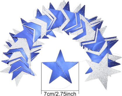 Patelai Glitter Star Garland Banner Decor 130 Feet Star Hanging Bunting Banner Twinkle Backdrop for Homecoming Classroom Wedding Birthday Halloween Christmas Party Supplies(Ocean Blue, Glitter Silver)