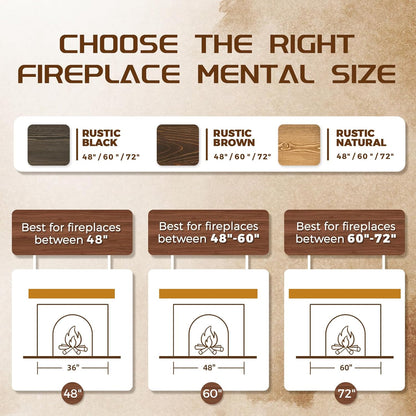 48x7x3 Fireplace Mantel - Solid Rustic Wood - Wall Mounted Floating Shelf with Invisible Heavy Duty Steel Bracket (Natural Wood)