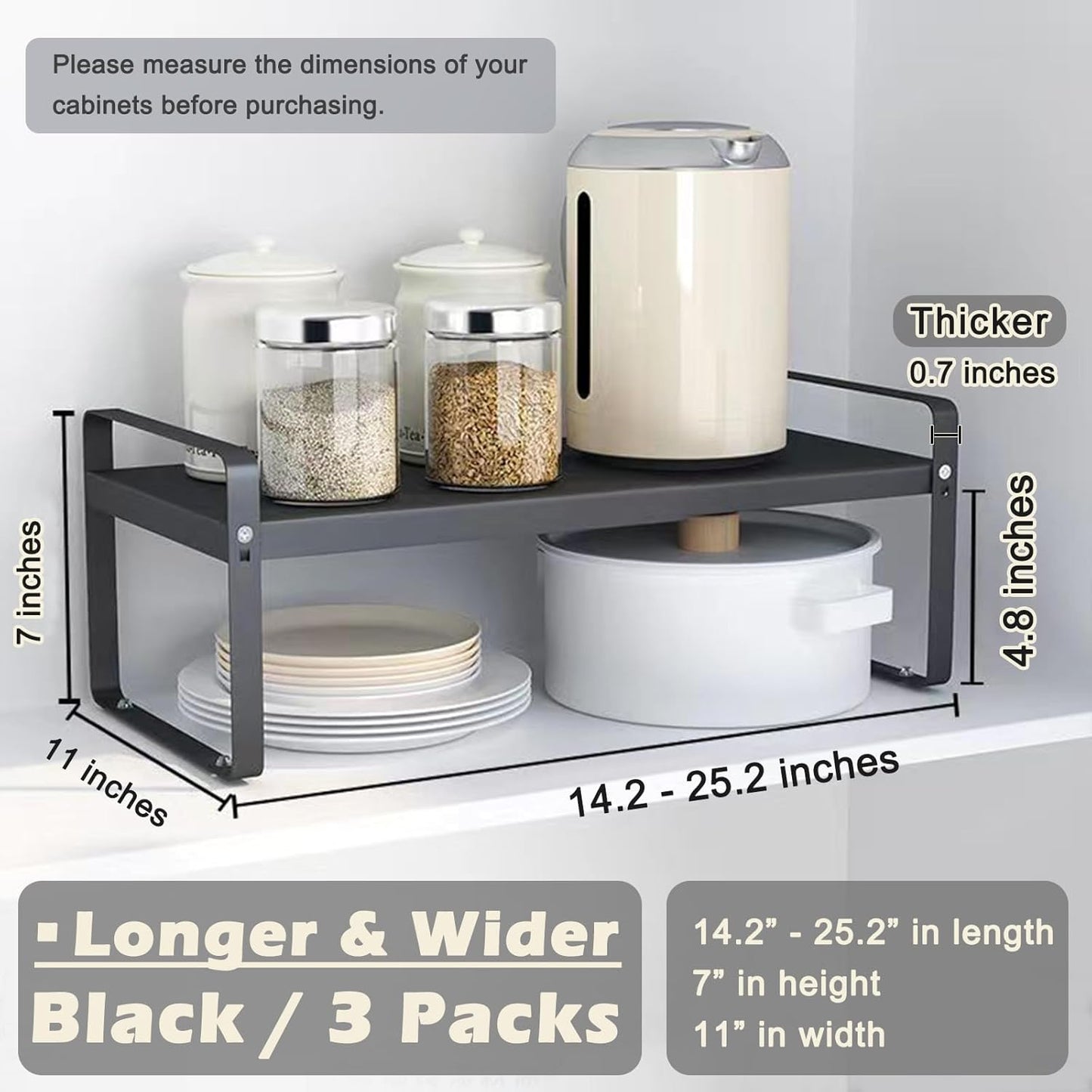 3 Pack Expandable Cabinet Shelf Organizer Kitchen Shelf Riser Stackable Pantry Shelves Kitchen Organizers and Storage Metal Spice Rack Countertop Organizer Cupboard Adjustable Shelfs Desk Rack Shelf