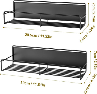 2 Pack Magnetic Spice Rack Organizer, Space Saver for Refrigerator and Microwave Oven, Magnetical Fridge Shelf for Jars, Seaoning, tins and Utensils Black