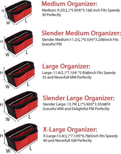 LEXSION Felt Purse Bag Organizer Insert with zipper Bag Tote Shaper Fit Speedy Neverful PM MM