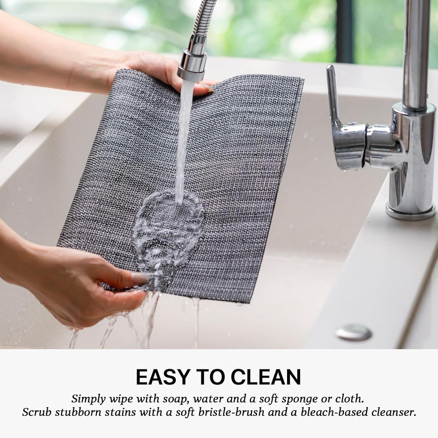 LEXMORE Placemats Set of 4 Vinyl/Plastic Woven Place Mats for Kitchen Table Indoor/Outdoor Washable Placemat Wipeable Dining Table Mats(A-Dark Gray)