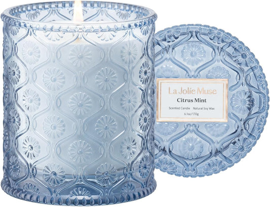 LA JOLIE MUSE Citrus Mint Candle – Yuzu, Mint & Tonka | 6 oz Natural Soy Wax | 40 Hours Clean Burn