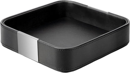 SANZIE Luxury Leather Desktop Storage Small Catchall Organizer Decorative Tray for Entryway Table to Hold Jewelry Watch Cosmetics Keys Phone Wallet, Home & Office Accessories (Metal Silvered, Black)