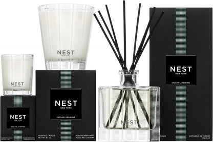 NEST New York Scented Classic Candle, Indian Jasmine - 8.1 oz - Up to 60-Hour Burn Time - Reusable Glass Vessel