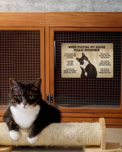 ALKB Funny Tuxedo Cat-Themed Sign 8x12 Inch - Visitor’s Guide to Interacting with Cats - Gift for Cat Lovers’ Home Decor