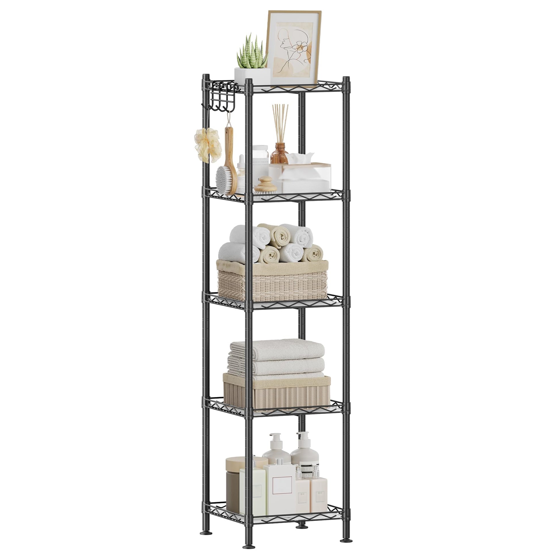 SONGMICS Storage Shelf, Bathroom Shelf, 5 Tier, Ink Black