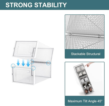 WAYTRIM 12 Pack Foldable Stackable Storage Shoe Box Sneaker Storage Box, Stackable Storage Bins