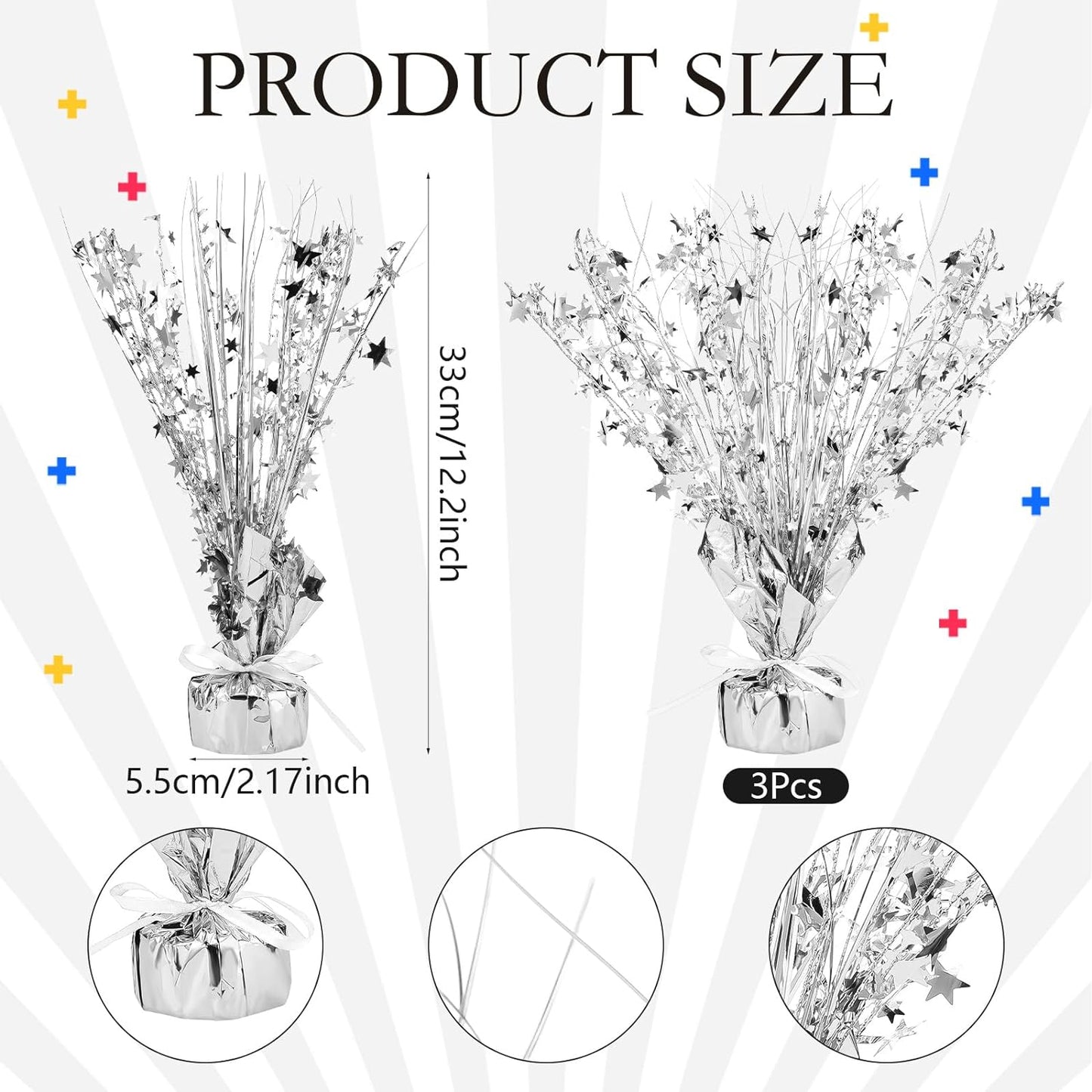 Crowye 18 Pieces Metallic Foil Spray Centerpiece Party Star Table Decoration Burst Metallic Table Centerpieces for Birthday Party Season Holiday(Silver)