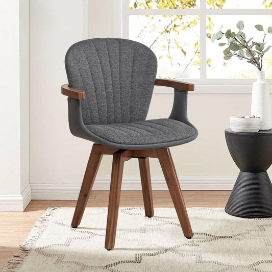 LUNLING Swivel Dining Chairs, Mid Century Modern Gray Fabric+Faux Leather Kitchen Chairs with