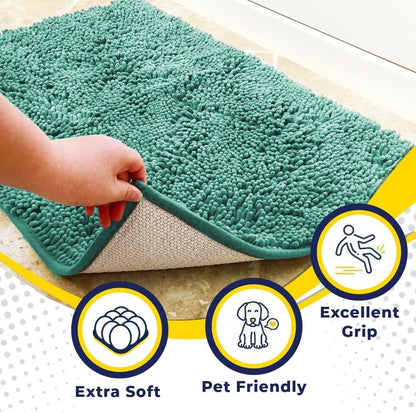 Muddy Mat® 4-Piece Seafoam Green Medium 30"X19" AS-SEEN-ON-TV Highly Absorbent Microfiber Door Mat, Bath Mat and Pet Rug, Non Slip Thick Washable, Soft Chenille for Kitchen Bedroom Indoor and Outdoor