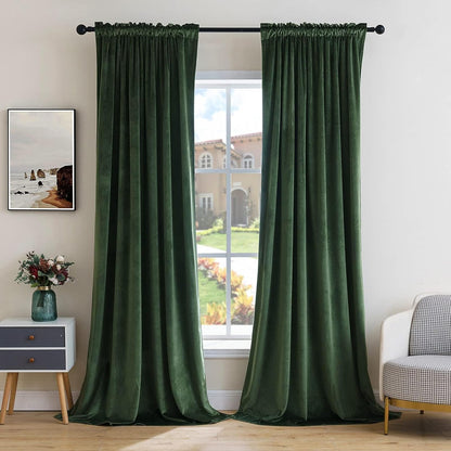 MIULEE Olive Green Velvet Curtains Thermal Insulated Blackout Curtain Drapes for Bedroom Living Room Darkening 63 Inches Long Curtains Panels Rod Pocket Set of 2